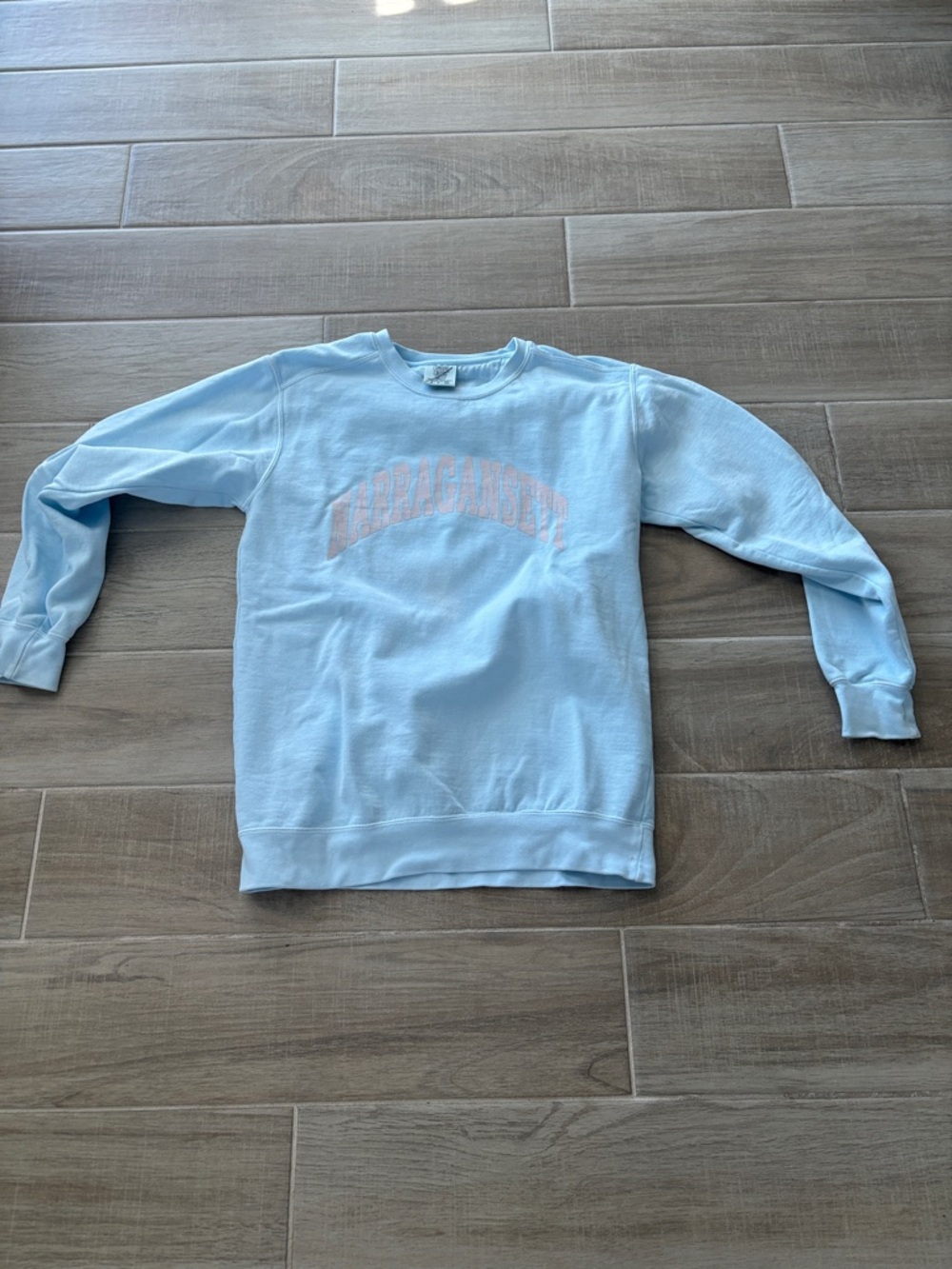 Light Blue Crewneck Sweatshirt with Pink Arch Logo